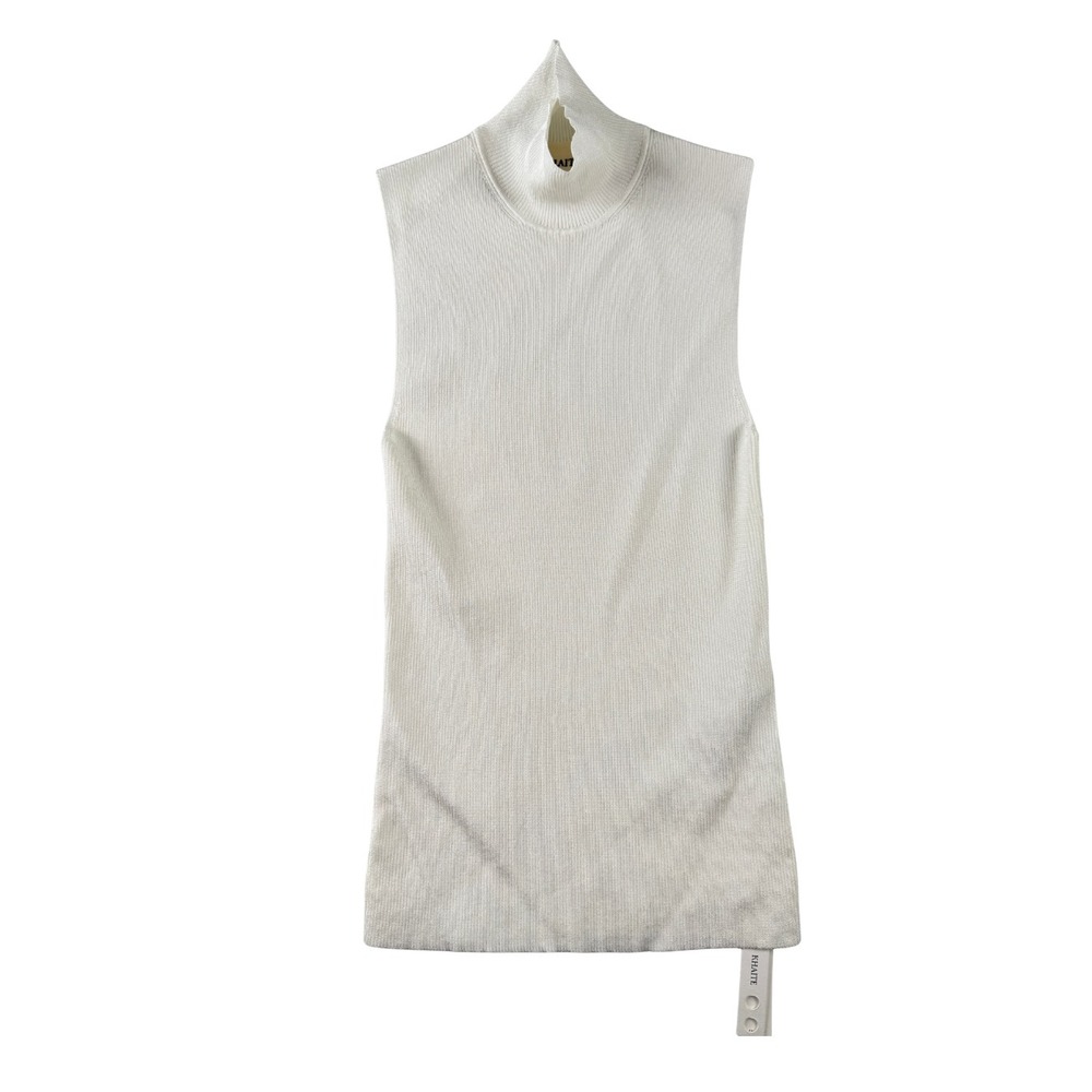 Khaite Benita Ribbed Knit Turtleneck Tank Top Womens M Cream Sleeveless Luxury‎
